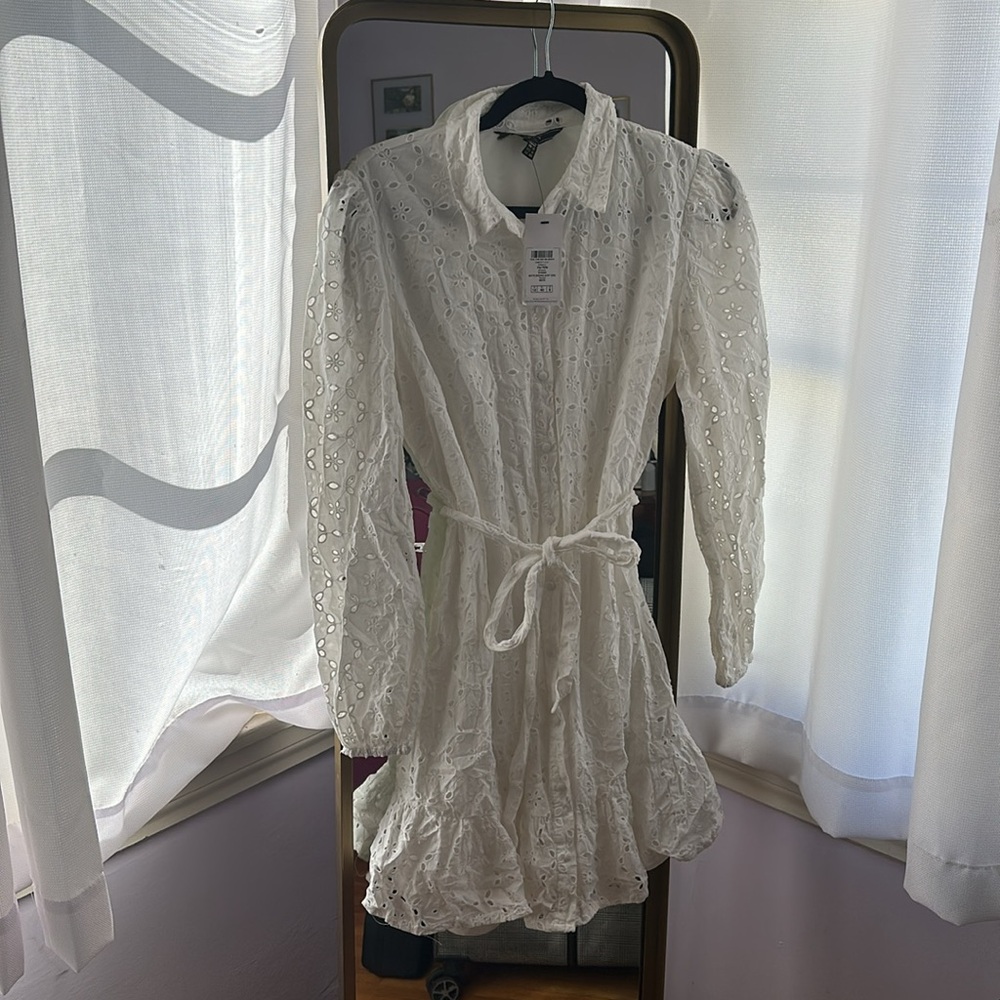 NWT LIPSY London White Cotton Broderie Belted Eyelet Shirtdress, Size 12 UK